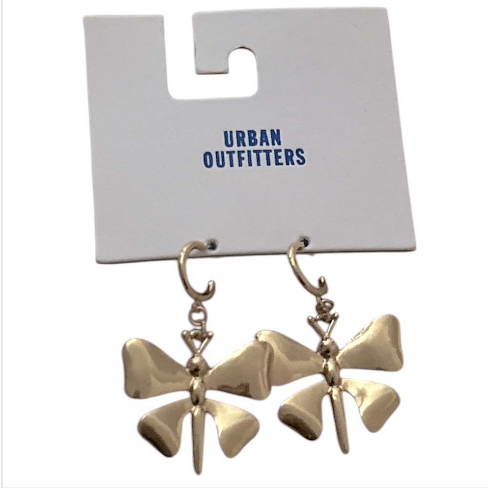 NWT Urban Outfitters Gold Dragonfly hoop drop Earrings